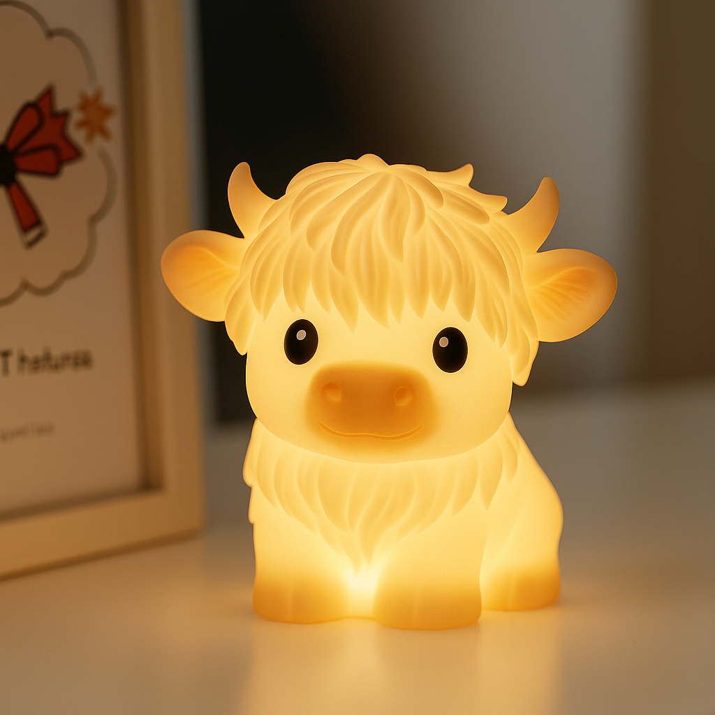 Squishy Silicone Cute Highland Cow LED Night Light - Perfect Gift for Kids and Girls